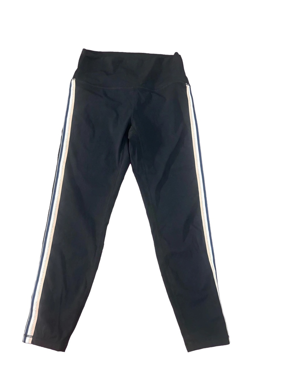 ZYIA Black Leggings with Navy and White Side Stripes